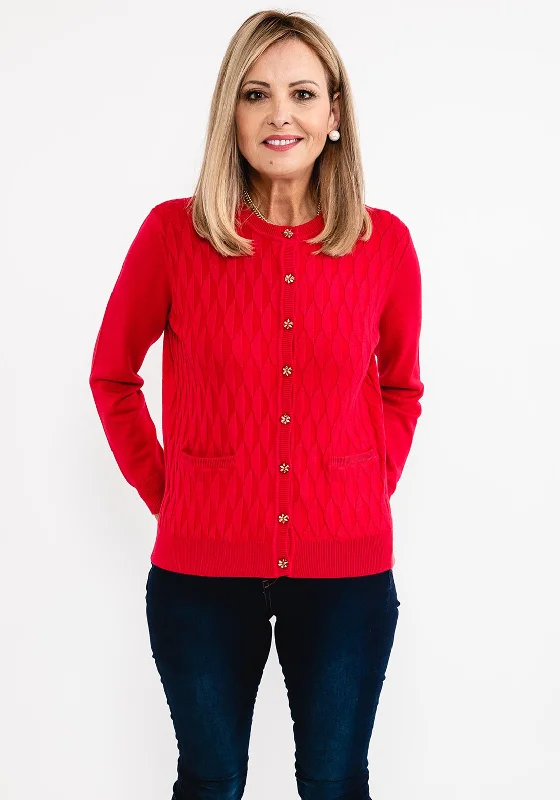 Castle of Ireland Embossed Pattern Fine Cardigan, Rose Red Collared Crew Neck Turtle Neck Collared Crew Neck Turtle Neck Castle of Ireland Embossed Pattern Fine Cardigan, Rose Red Collared Crew Neck Turtle Neck Collared Crew Neck Turtle Neck