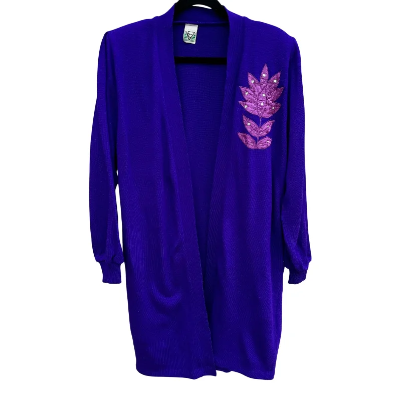 VFC7 Originales Vintage Womens Purple Open Front Embroidered Sequin Cardigan XL Tailored Straight A-Line