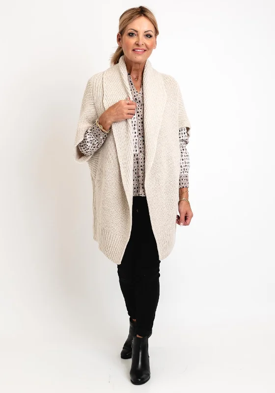 Eva Kayan Chunky Knit Long Cardigan, Stone Nylon Fabric Polyester Fabric Spandex Fabric Nylon Fabric Polyester Fabric Spandex Fabric