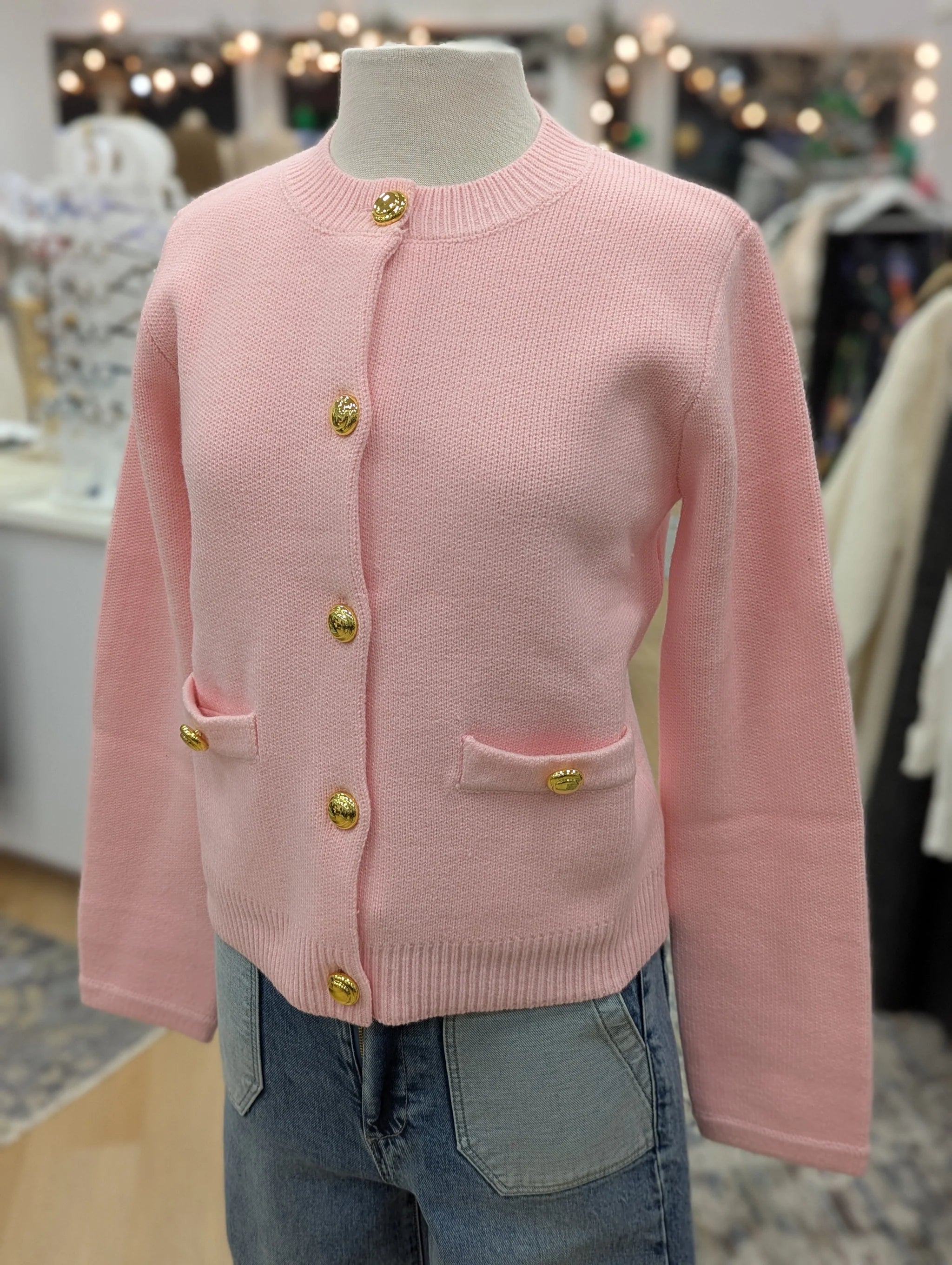 Pink Cardigan Silk Blend Satin Velvet