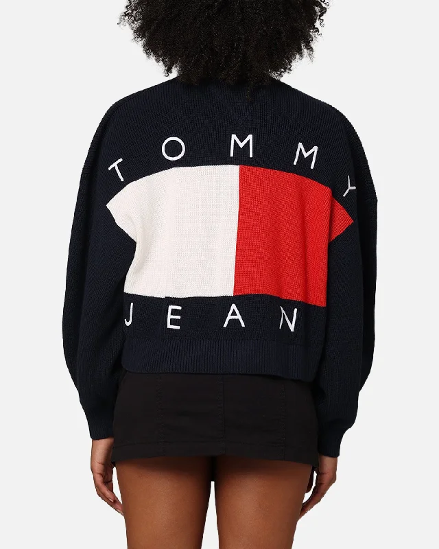 Tommy Jeans Women's TJW Flag Badge Cardigan Dark Night Navy Hooded Cardigan Collared Cardigan Shawl Collar