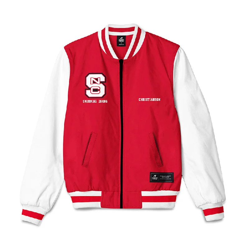 NC State - NCAA Women's Swimming & Diving : Lily Christianson - Bomber Jacket Boat Neck Shawl Collar Notched Collar