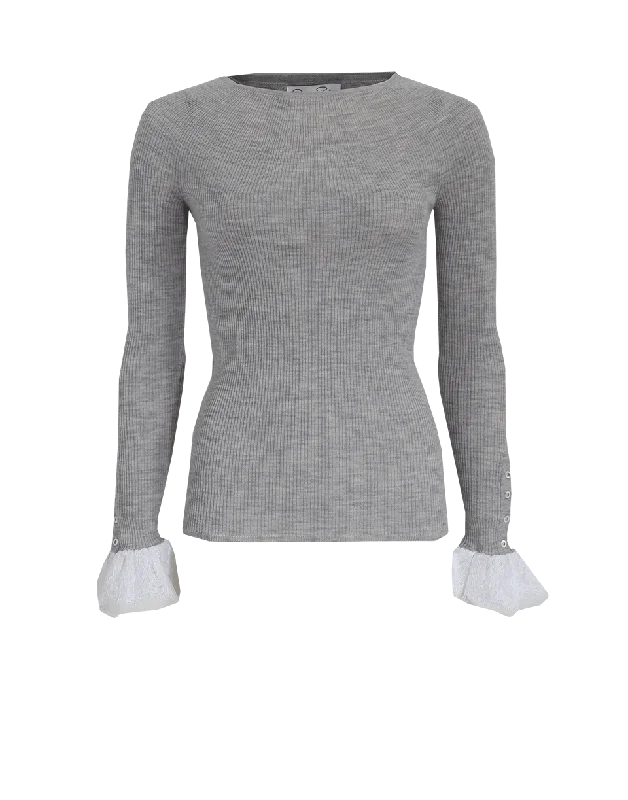 Lace Chiffon Knit Top Halter Neck Knit Tee