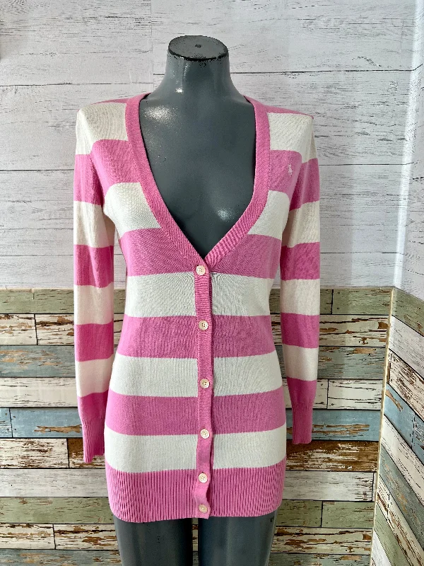 90’s Pink and White Stripe Cardigan By Ralph Lauren Sequined Glittery Shiny