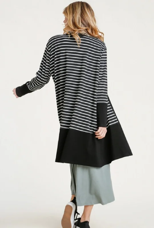 Striped Open Front Cardigan Spandex Rayon Corduroy