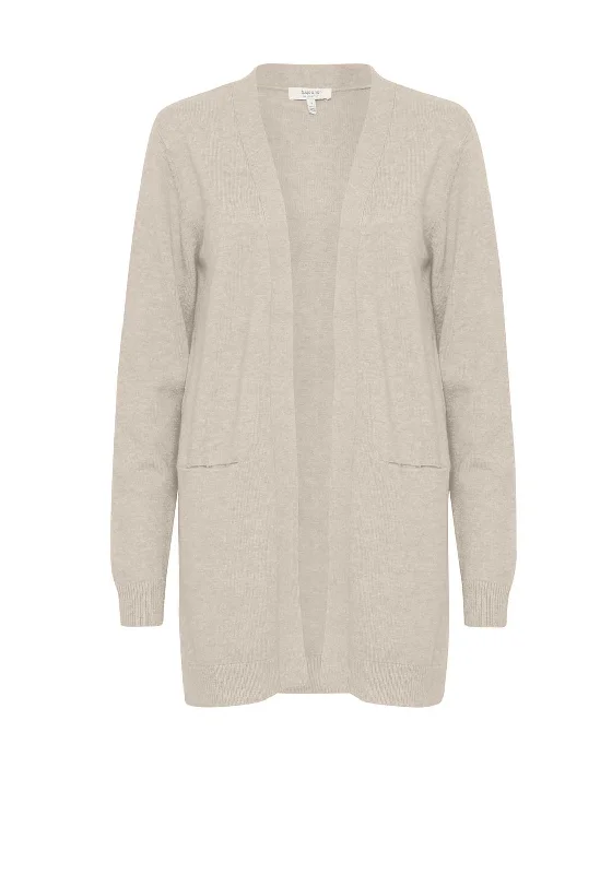 b.Young Nonina Open Front Cardigan, Beige Solid Print Embellished Solid Print Embellished