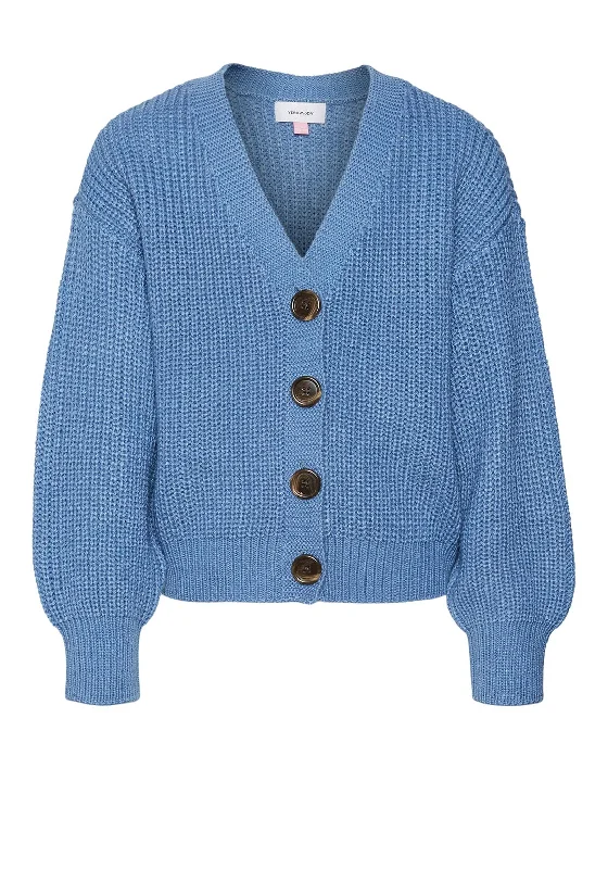 Vero Moda Girl Lea Long Sleeve Knit Cardigan, Coronet Blue Cashmere Blend Cotton Blend Poly Blend