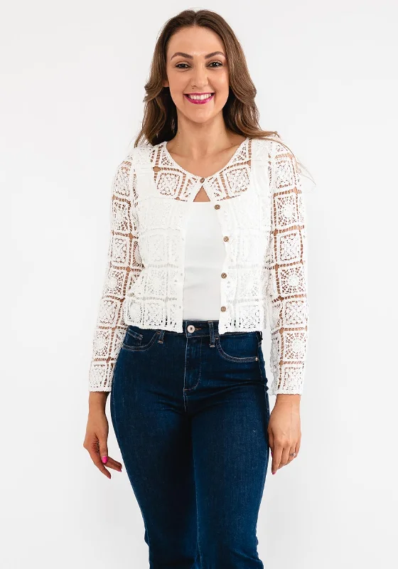 Seventy1 Crochet Patchwork Cardigan, White Toggled Drawstring Belted Toggled Drawstring Belted Seventy1 Crochet Patchwork Cardigan, White Toggled Drawstring Belted Toggled Drawstring Belted
