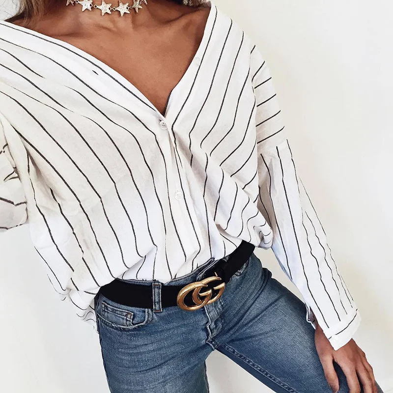 2018 New Women summer Beach Casual Loose shirt Long sleeve stripes print blouses Cardigan button casual tops Plus size Striped Floral Plaid