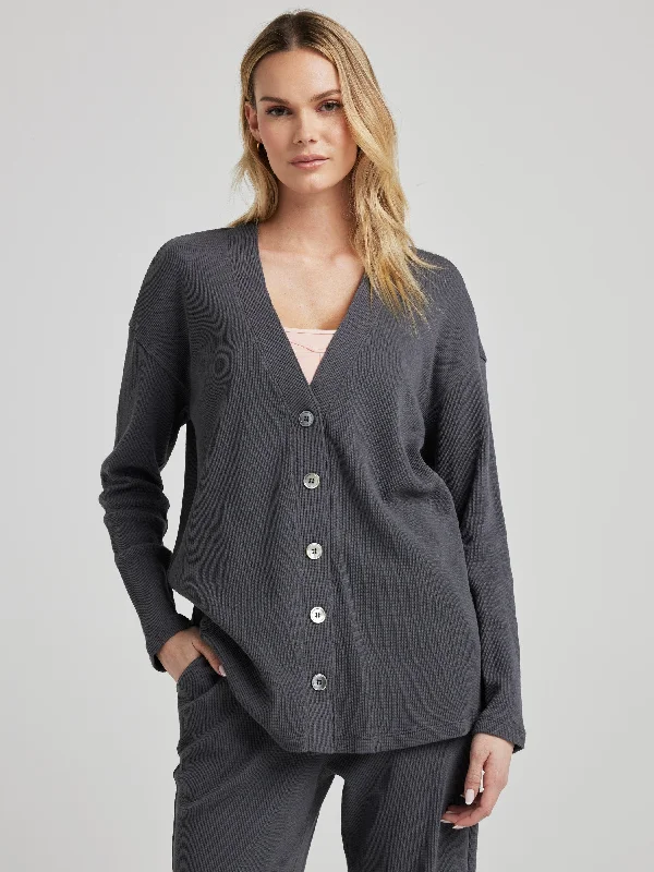 Relaxed Cardigan - Charcoal Wool Cardigan Cotton Cardigan Cashmere Cardigan