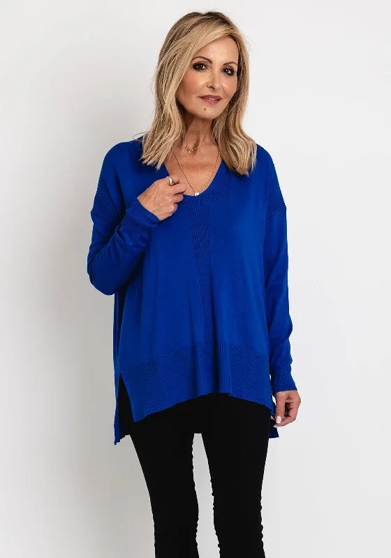 Masai Fatana V-Neck Loose Fine Knit Top, Blue Navy Blue Knit Tee