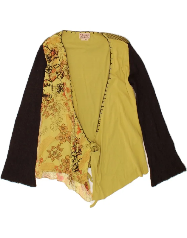 MARLBORO CLASSICS Womens Cardigan Top UK 20 2XL Yellow Floral Collared Crew Neck Turtle Neck