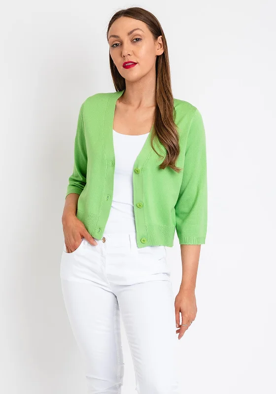 Fransa Fine Knit Cropped Cardigan, Apple Green Soft Cozy Warm Soft Cozy Warm