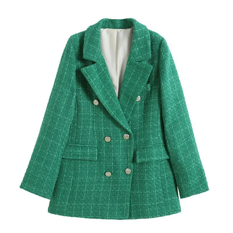 Ladies Tweed Blazers Turndown Collar Suit Coat K2 High-End Women's Suit
