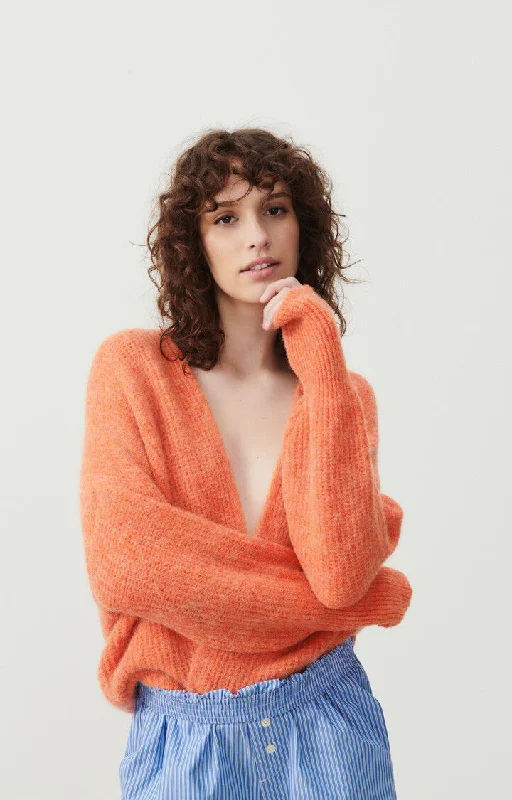 East Cardigan - Orangeade Melange Ribbed Striped Patterned