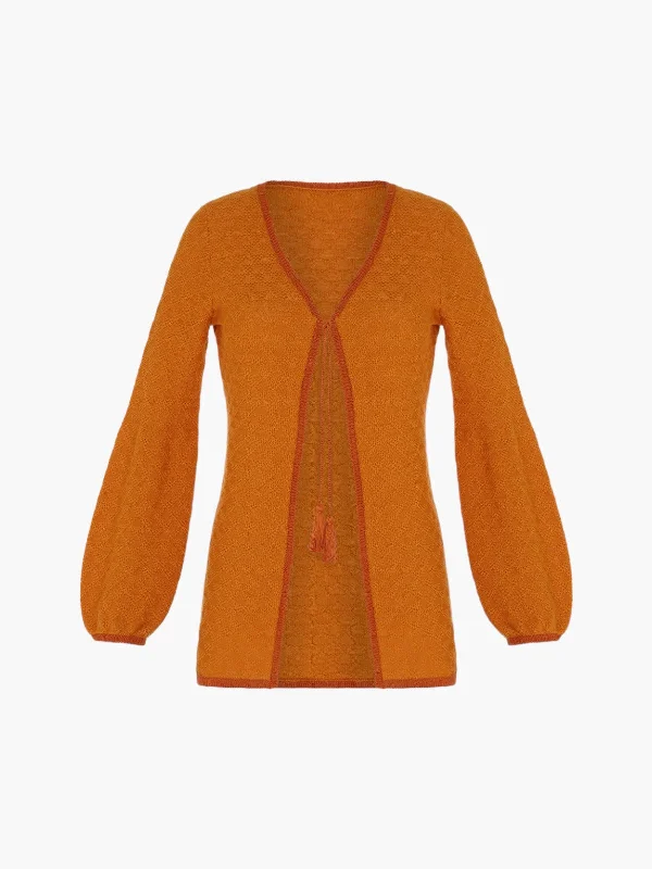 Malecon Cardigan | Orange Chenille Fabric Brocade Fabric Lace Fabric