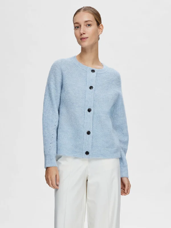 Selected Femme Lulu Short Cardigan in Cashmere Blue Fitted Loose Oversized