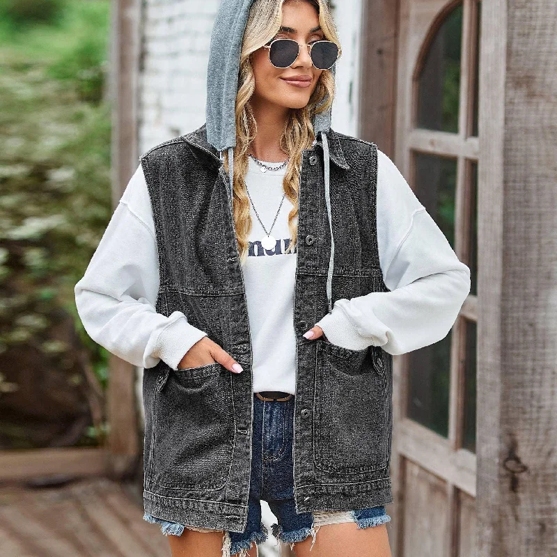 Ladies Lapel Pockets Denim Daily Jacket Vest MN2111 Nylon Jacket Polyester Jacket Spandex Jacket Nylon Jacket Polyester Jacket Spandex Jacket
