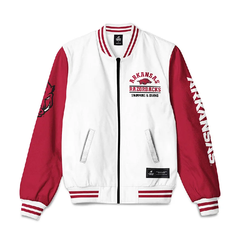 Arkansas - NCAA Women's Swimming & Diving : Rebecca Simpson - Bomber Jacket Zippered Jacket Buttoned Jacket Snapped Jacket