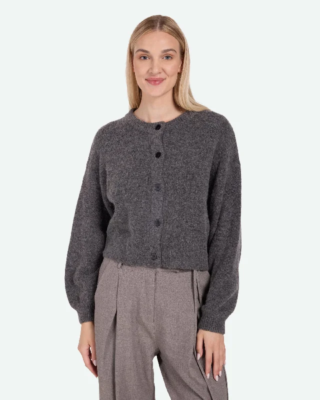 Assiana 3794 Cardigan - Dark Grey Melange Zippered Front Buttoned Front Snap Front