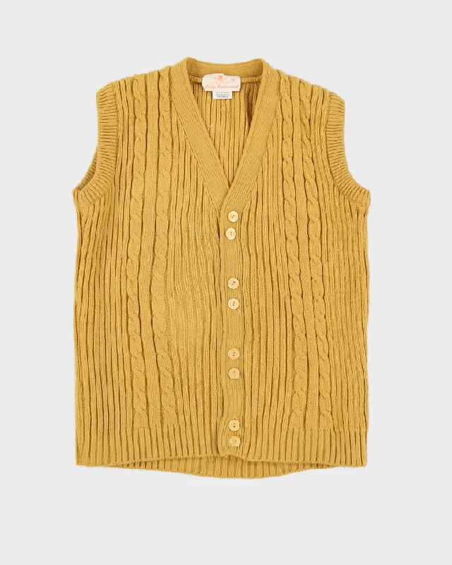 Vintage 80s Fully Fashioned Yellow Knit Sleeveless Cardigan - M Mesh Cardigan Canvas Denim