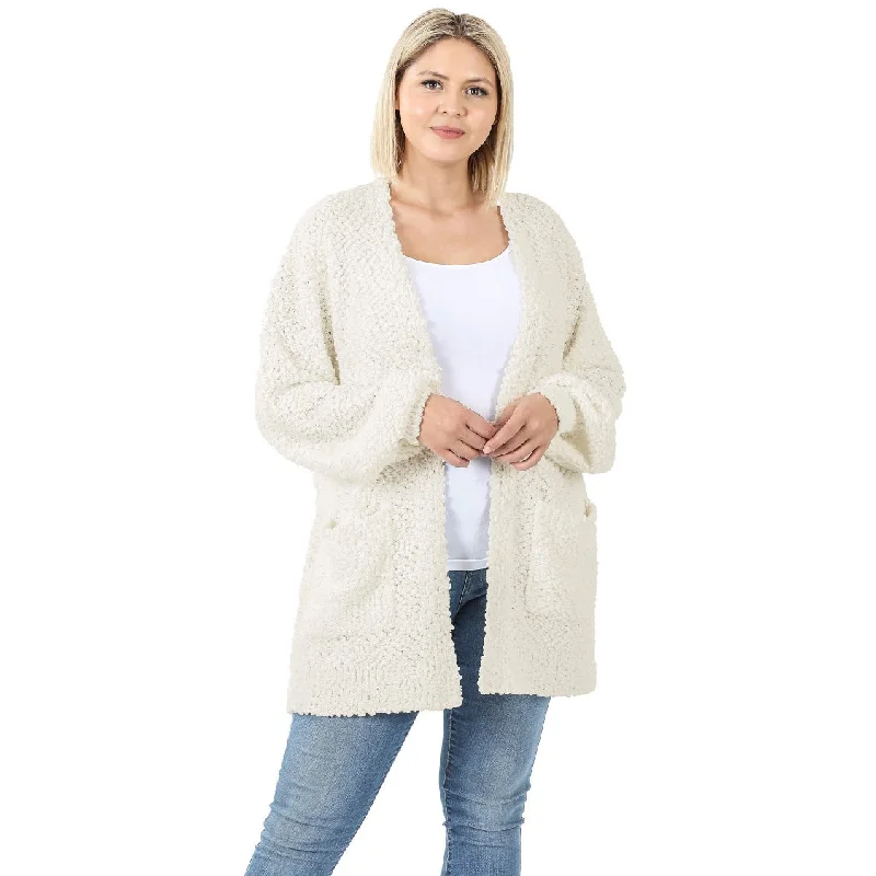 Everyday Open Front Popcorn Cardigan Chenille Blend Fleece Blend Nylon Blend