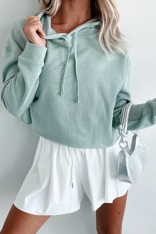 Raw Hem Crop Hoodie (Sage) Hoodie with Half-Zip Sporty Casual Hoodie with Half-Zip Sporty Casual