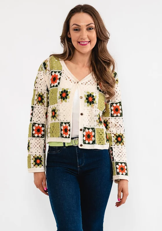 Seventy1 One Size Crochet Cardigan, Green Multi Collared Crew Neck Turtle Neck Collared Crew Neck Turtle Neck Seventy1 One Size Crochet Cardigan, Green Multi Collared Crew Neck Turtle Neck Collared Crew Neck Turtle Neck