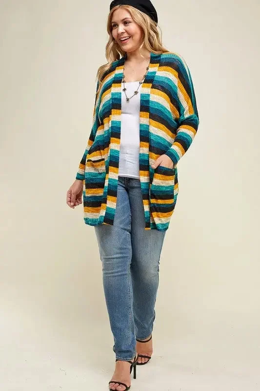 Laryn Striped Cardigan Satin Blend Silk Blend Wool Blend