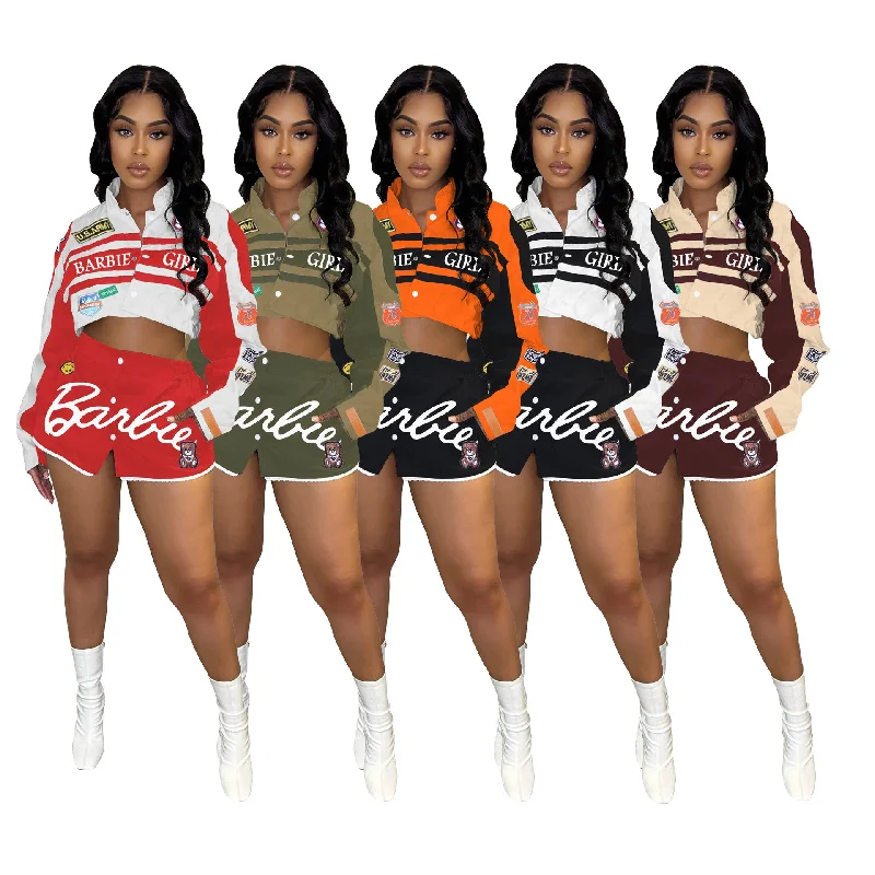 Motorcycle style detachable jacket short skirt 2PC set (CL11947) Insulated Jacket Fitted Jacket Loose Jacket Insulated Jacket Fitted Jacket Loose Jacket