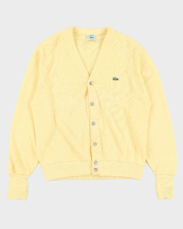 Vintage 80s Lacoste Yellow Acrylic Cardigan - L Chenille Brocade Lace