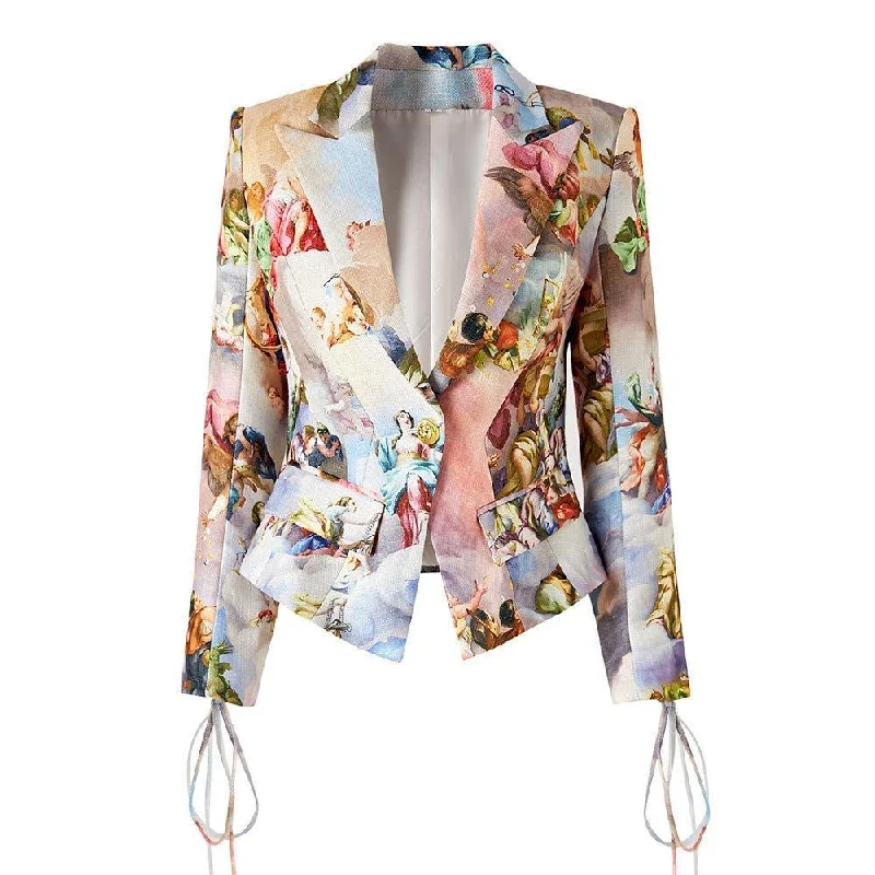 Ladies Elegant Lapel Print Blazer 62001 Women's Long Blazer