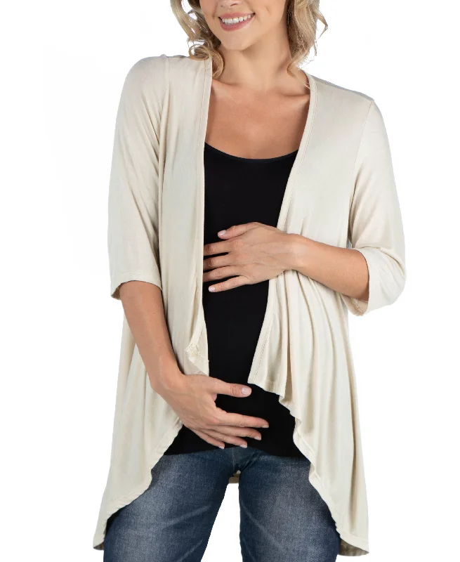 Elbow Length Sleeve Maternity Open Cardigan Patchwork Embroidered Appliqued