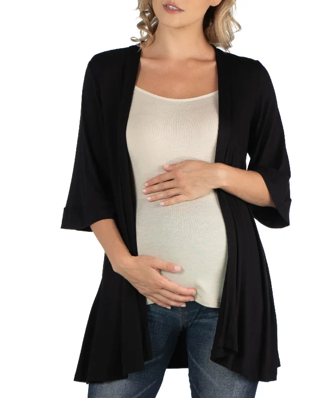 Open Front Elbow Length Sleeve Maternity Cardigan Beaded Cardigan Sequined Faux Fur