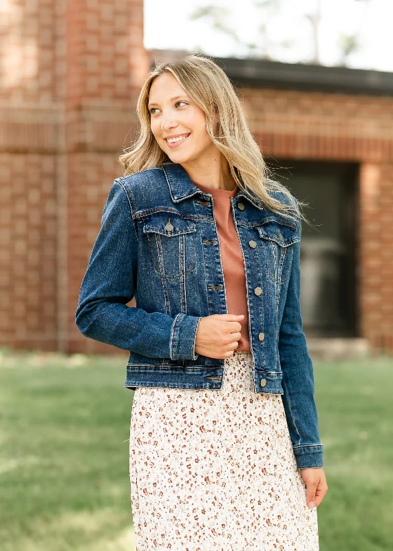 Julia Dark Stone Wash Denim Jacket - FINAL SALE Tiered Jacket Buttoned Jacket Zippered Jacket Tiered Jacket Buttoned Jacket Zippered Jacket