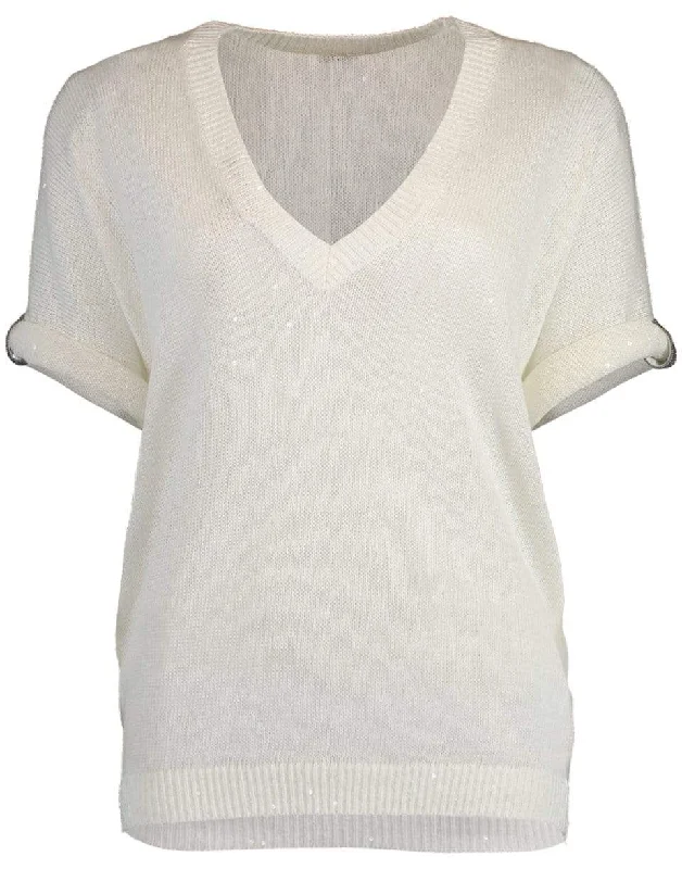 V-Neck Paillette Knit Top Minimalist Knit Blouse