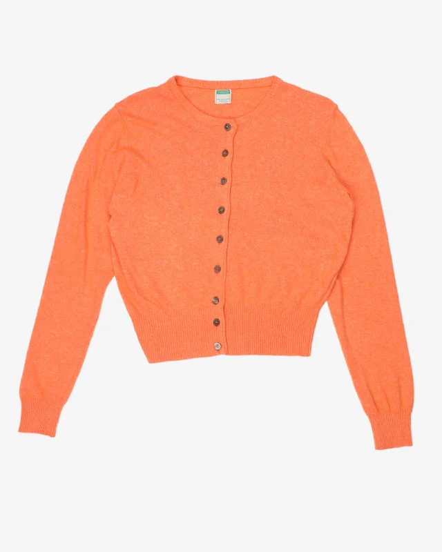 Benetton Orange Melange Cardigan - S Spandex Blend Rayon Blend Denim Blend