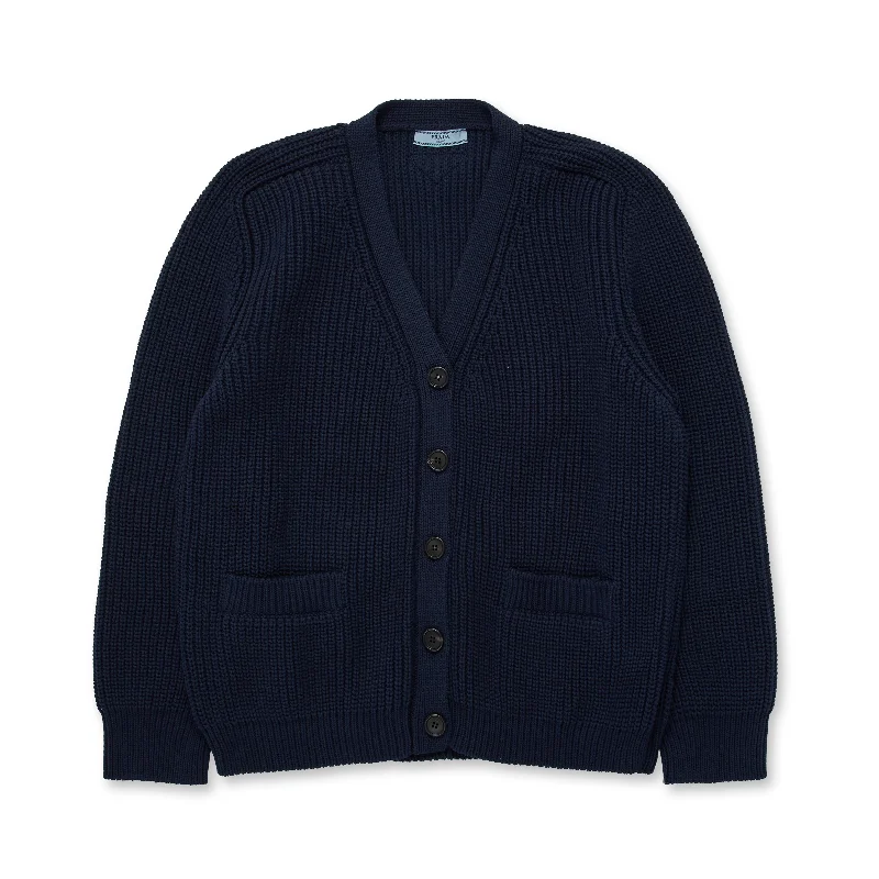 Prada - Women's Cotton Cardigan - (Navy) Velvet Chenille Corduroy