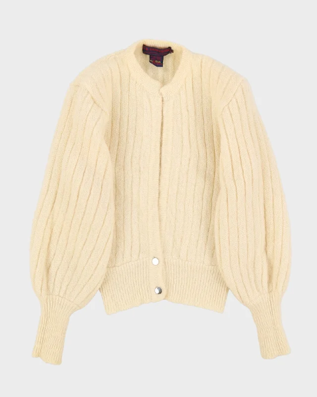 1980s Mohair Blend Knitted Cardigan - S Ribbed Striped Patterned