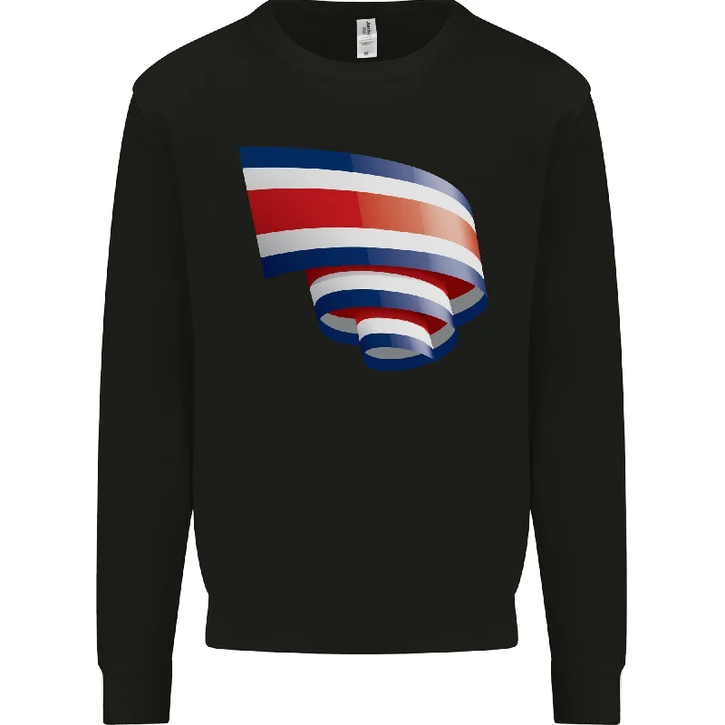 Curled Costa Rica Flag Rican Day Football Mens Sweatshirt Jumper Hoodie with Hidden Zipper Minimalist Clean Hoodie with Hidden Zipper Minimalist Clean