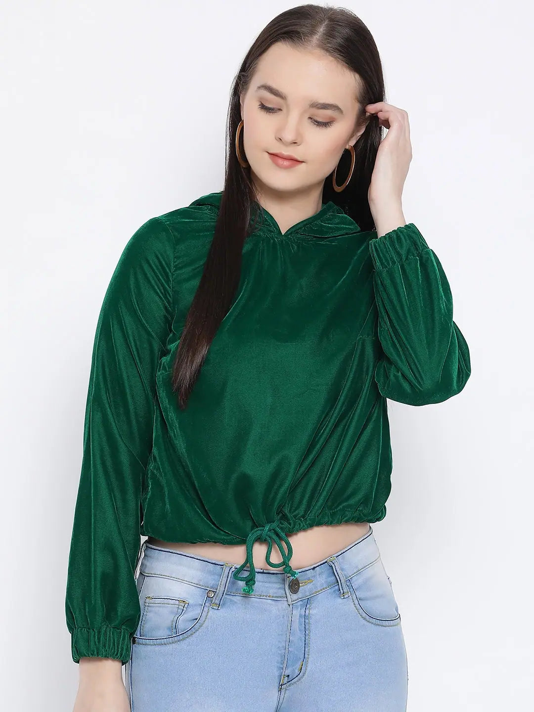 Women Solid Standard Green Full Sleeve Jacket Jersey Jacket Tulle Jacket Batik Jacket