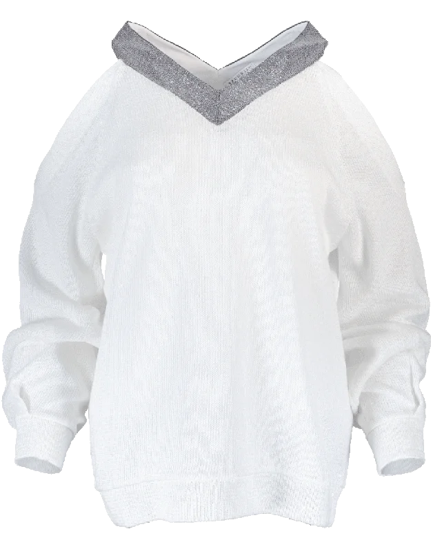 Cold Shoulder Paillette Knit Top Textured Knit Blouse