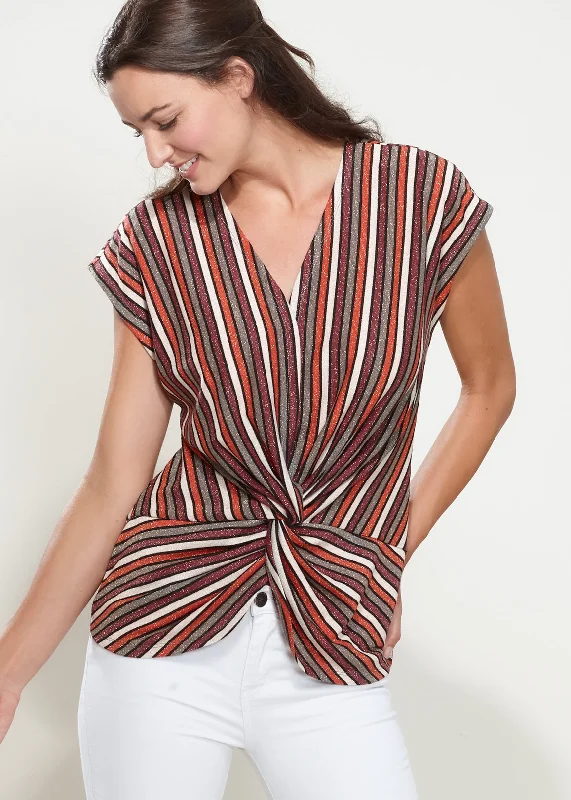 Women's Twist Front Sleeveless Knit Top In Multi Scoop Neck Knit Tee