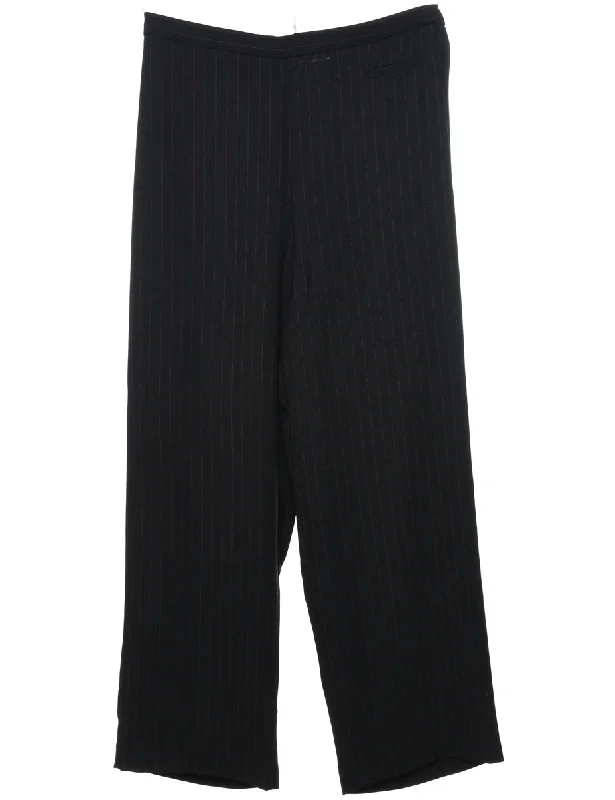Pinstriped Black Casual Trousers - W32 L29 Trousers New Arrival Trousers New Arrival
