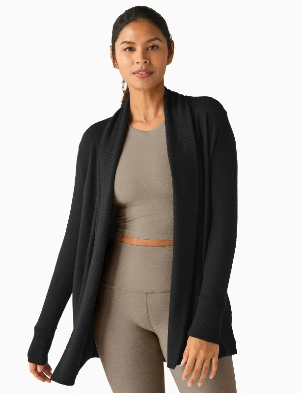 Relax Rib Cardigan - Black Mesh Blend Leather Blend Suede Blend