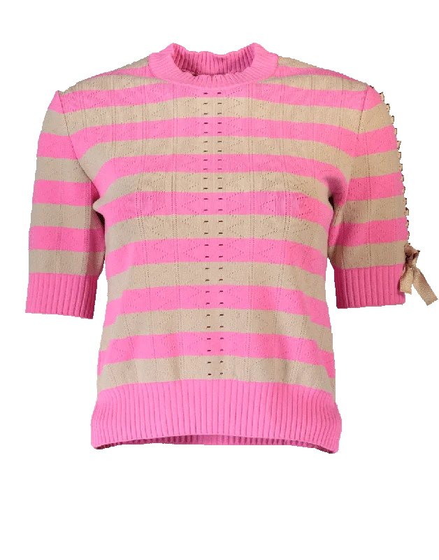 Rugby Striped Knit Top Dark Color Knit Blouse