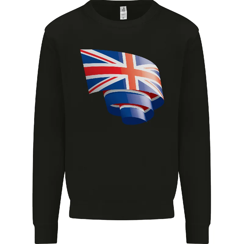Curled British Flag Union Jack Britain Mens Sweatshirt Jumper Hoodie with Tied Waist Feminine Flattering Hoodie with Tied Waist Feminine Flattering