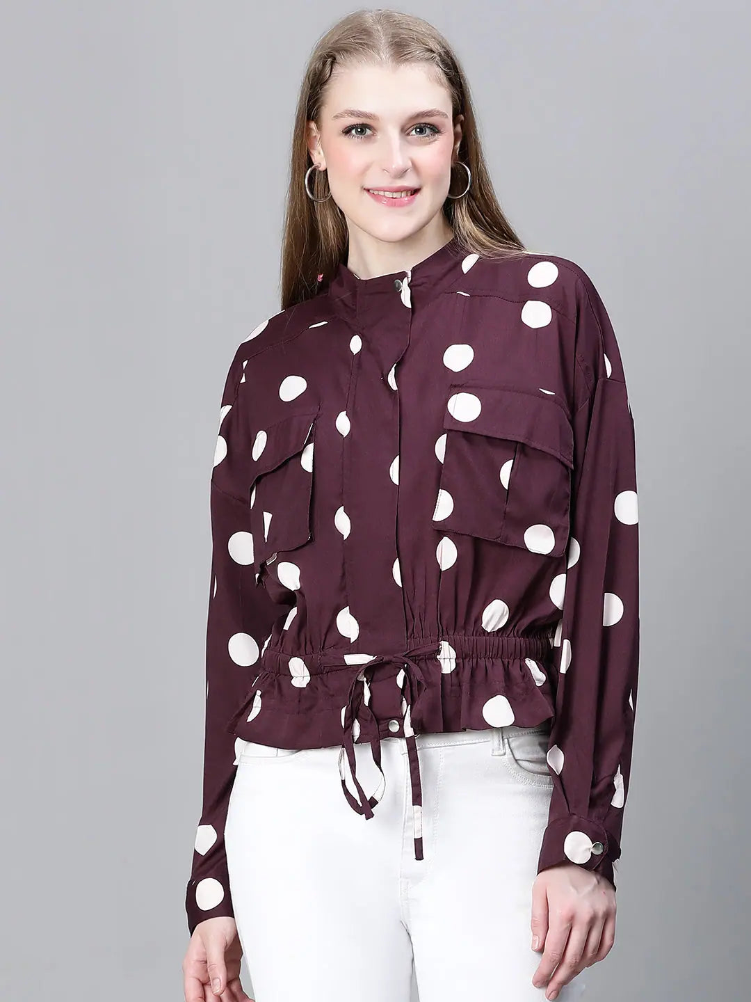 Women Printed Standard Brown Full Sleeve Jacket Striped Jacket Polka Dot Jacket Floral Jacket