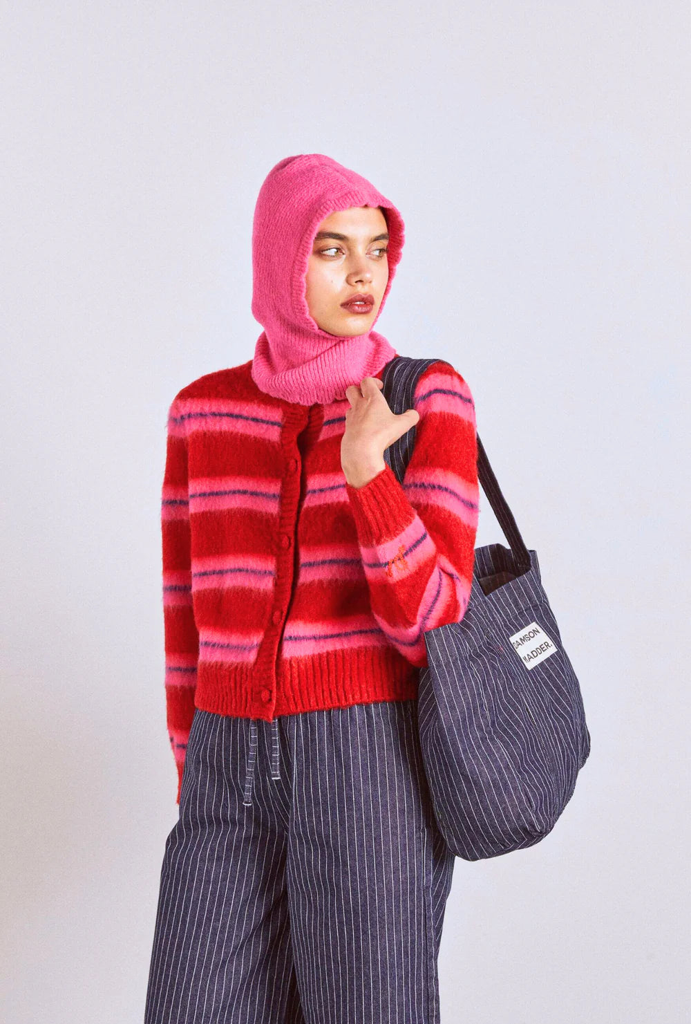 Cece Stripe Cardigan - Red & Pink Stripe Bright Pastel Dark