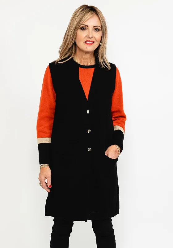 Micha Sleeveless Long Fine Knit Cardigan, Black Boat Neck Shawl Collar Notched Collar Boat Neck Shawl Collar Notched Collar Micha Sleeveless Long Fine Knit Cardigan, Black Boat Neck Shawl Collar Notched Collar Boat Neck Shawl Collar Notched Collar